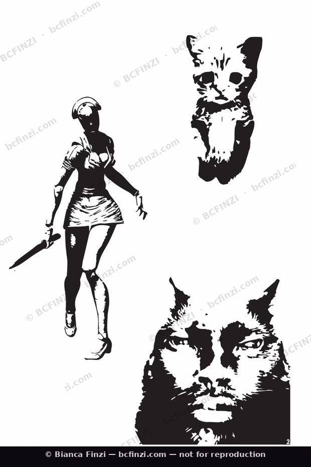 Nurse & cats — available flash tattoo design by Bianca Finzi, Austin TX