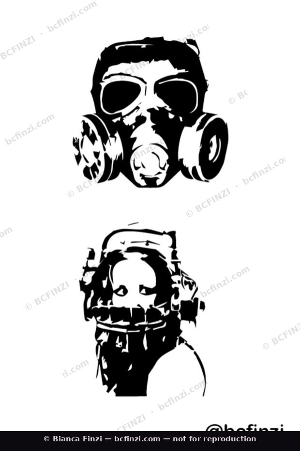 Gas masks — available flash tattoo design by Bianca Finzi, Austin TX